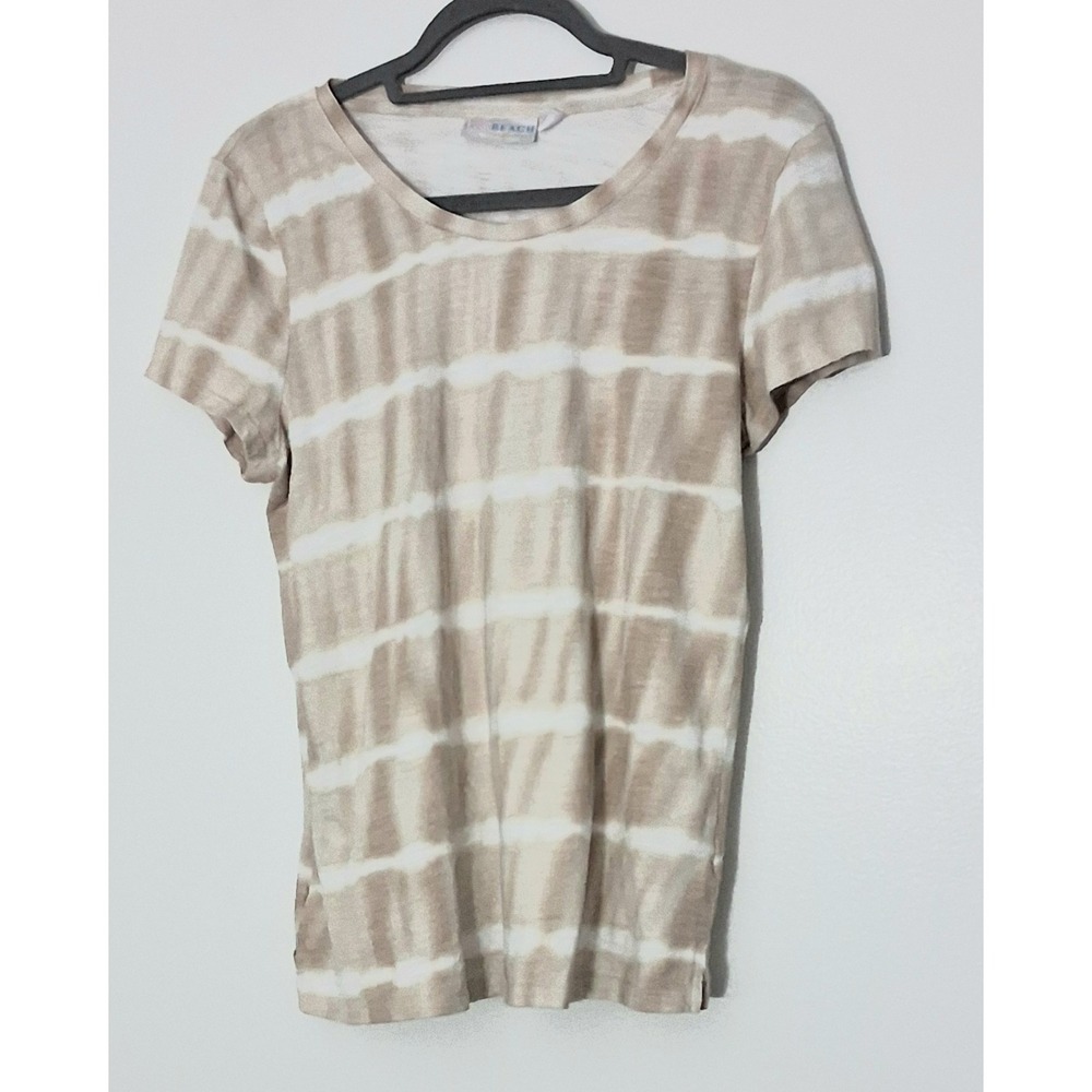 Belle Beach Kim Gravel Shirt* Womens Size Small Tie-Dye Stripe Tan Pre-owned